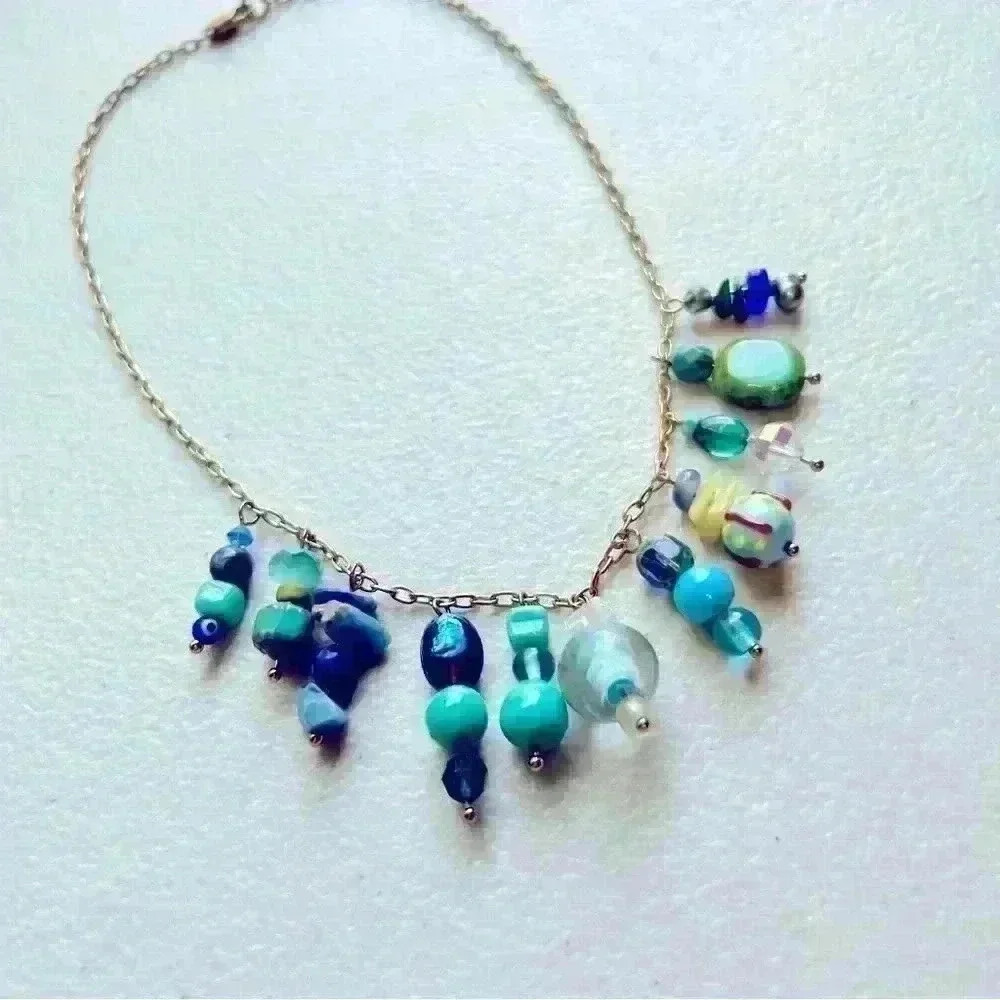 Beaded turquoise charm statement‎ necklace